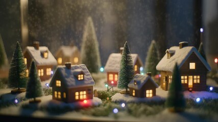close up miniature life christmas tree and houses in the snow globe - Powered by Adobe