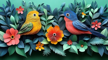 Paper birds and flowers