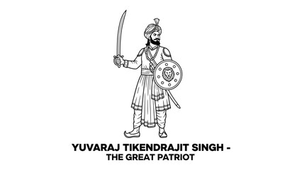 Fototapeta premium Yuvraj Tikendrajit Singh the Great Patriot warrior illustration.