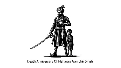 Maharaja Gambhir Singh and a young boy illustration.