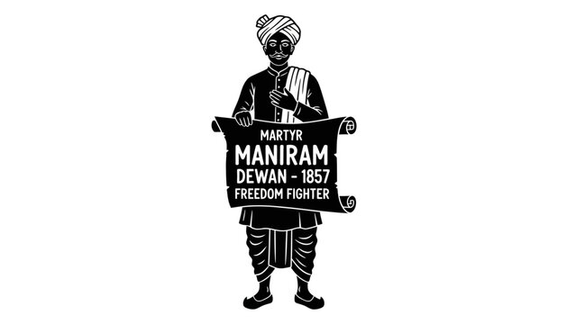 Maniram Dewan 1857 Freedom Fighter Black and White Illustration.