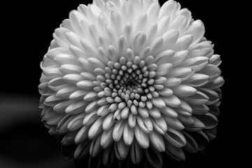 crysanthemum in black and white close up
