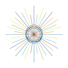 Obraz premium Colorful Sunburst Pattern with Concentric Circles on White Background Abstract Design Element for Modern Projects