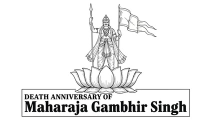 Black and white line art illustration of Maharaja Gambhir Singh.