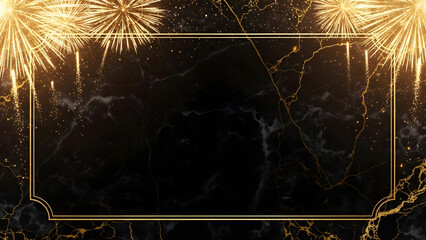 Elegant gold frame with fireworks on dark background for celebrations and special occasions