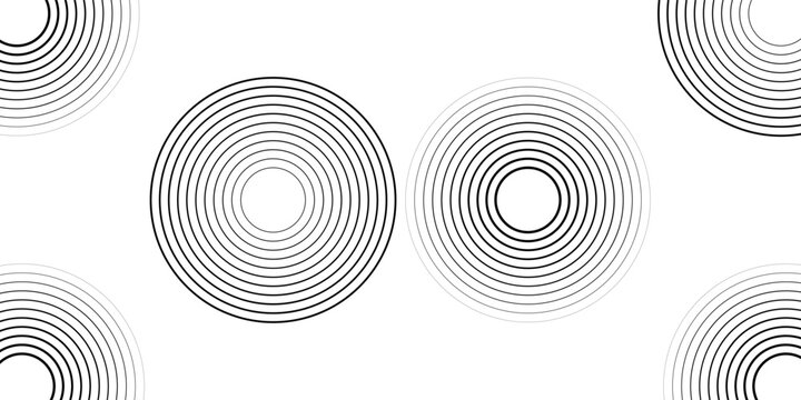 Black concentric circle set. Sonar or sound wave ring collection. Dotted and linear epicentre, target, radar icon concept. Ripple radial signal or vibration elements. Vector line and halftone symbols