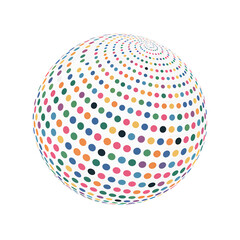 Abstract sphere made of colorful dots on a white background