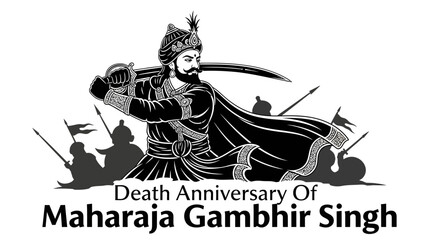 Obraz premium Maharaja Gambhir Singh warrior illustration with sword and armor.