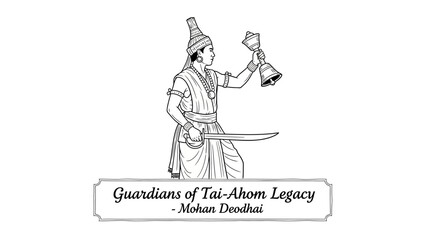 Ahom Warrior Holding Bell and Sword, Guardians of Tai-Ahom Legacy.
