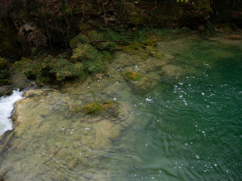 Turquoise spring waters Urederra Natura 2000 protected area of Navarra, Europe 2030 Agenda environmental targets