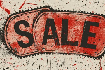 selective focus on white background with red SALE stamps in pop art style