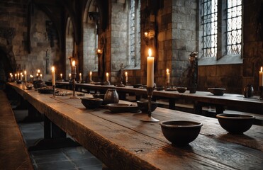 Candlelit Medieval Dining Hall Interior
