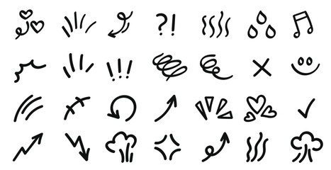 Hand drawn doodle elements set with hearts arrows and other symbols
