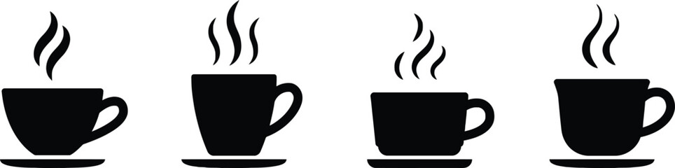 coffee, cup, mug, hot drink, beverage, steam, aroma, caffeine, breakfast, break, cafe, restaurant, icon, symbol, silhouette, black, white background, warm, energy