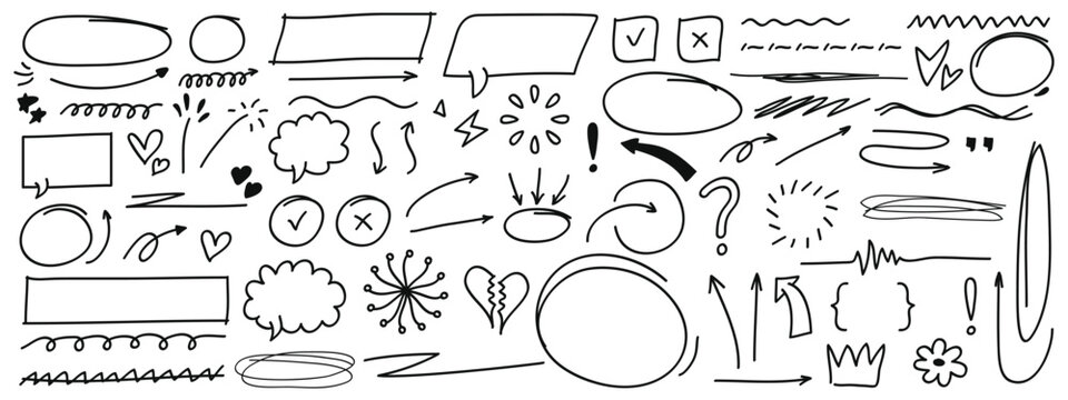 Hand drawn doodle elements and sketchy shapes for design and decoration