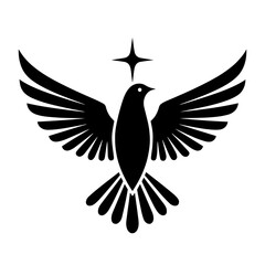 Obraz premium Descending dove representing Holy Spirit with open wings and shining star. This descending dove evokes religious symbolism, portraying spiritual purity and divine guidance.