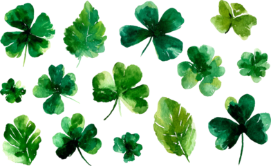 Four leaf clover watercolor green shamrock leaf pattern, cheerful nature vibe
