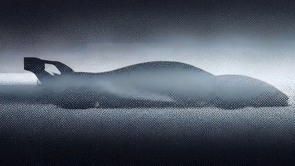 Mysterious Sports Car Silhouette Emerging from Smoke perfect for website banner, marketing material, automotive advertisement, tech blog, app background,