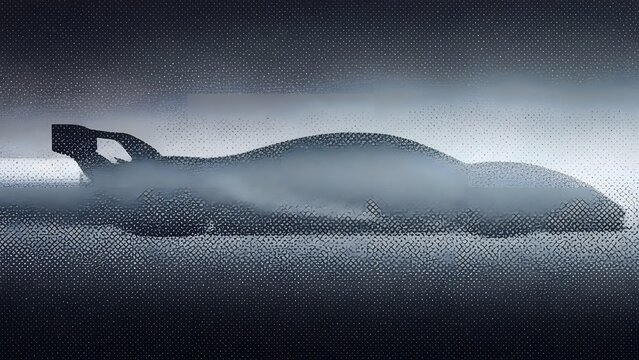 Mysterious Sports Car Silhouette Emerging from Smoke perfect for website banner, marketing material, automotive advertisement, tech blog, app background,