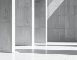 Modern architectural interior with concrete pillars & light
