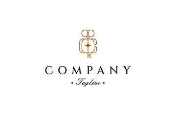 elegant key logo with letter C combination in line art design style