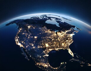 Fototapeta premium north american continent at night illuminated by city lights