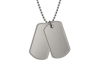 Fototapeta premium Military dog tags representing courage, service, and memory, symbolizing honor and fallen heroes on transparent background