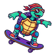 Cartoon Turtle Riding a Skateboard