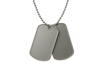Military dog tags with chain on transparent background symbolizing remembrance, identity, and service