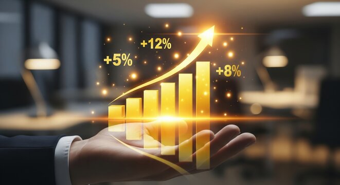 Business Growth Bar Chart Hologram. Corporate Analytics Visual.