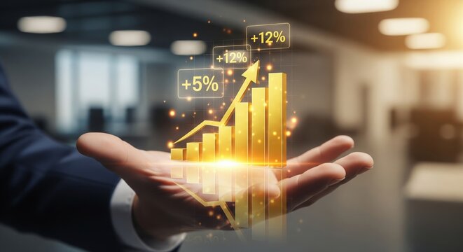 Business Growth Bar Chart Hologram. Corporate Analytics Visual.