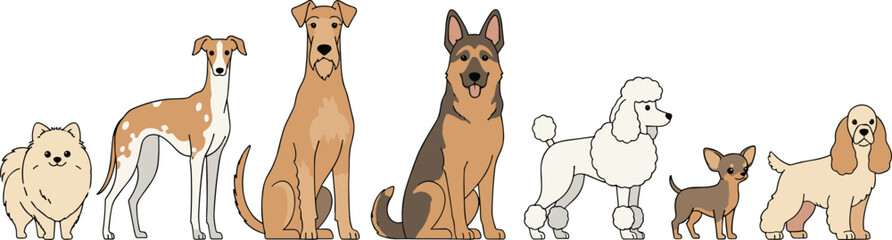 Ultimate collection of diverse canine and feline graphic assets, showcasing colorful cartoon styles and bold black and white breed outlines for merchandise and media.