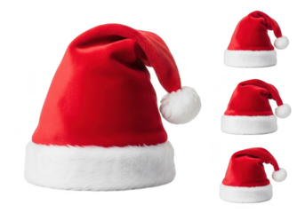 Set of santa hats isolated on transparent background