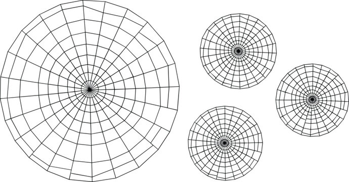 Vector illustration of a circular polar grid, similar to a radar screen or spider graph, with a section highlighted in blue, representing data visualization and network analysis.