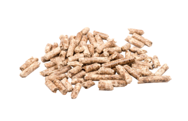 Wood pellets isolated on white or transparent background