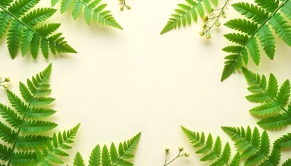 Green fir leaves frame with neutral background
