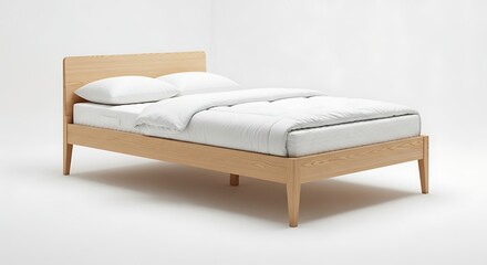 Shop modern wooden bed frame with white bedding and pillow for bedroom furniture online store sale