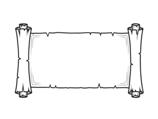 Ancient scroll with rough edges and wooden rollers on black background