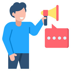 Smiling man with megaphone announces important message using vibrant communication symbol