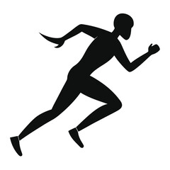 Dynamic silhouette of a running athlete in motion simple black design