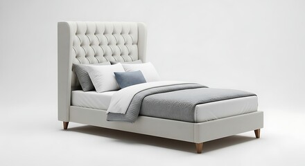 Shop upholstered bed frame with tufted headboard modern platform bed bedroom furniture online store