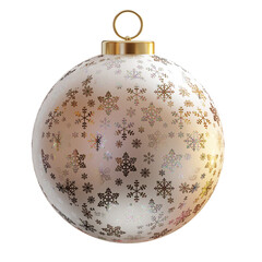 A white Christmas ornament with delicate winter elements, isolated on a transparent background. Clean glossy surface, soft reflections, elegant seasonal design perfect for festive graphics and mockups