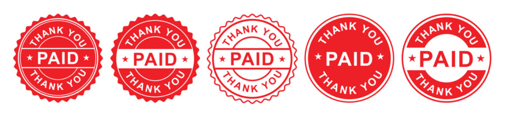 Bright Red &ldquo;PAID&rdquo; Stamp Icons Set &ndash; High-Resolution Payment Confirmation Badges for Business Invoices, Billing, Office Documents, and Financial Records