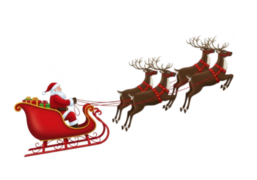 Santa claus in sleigh pulled by reindeer, isolated on transparent background - Powered by Adobe