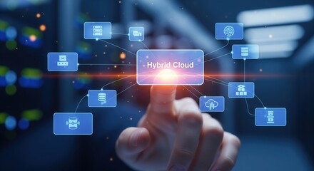 Multi-Cloud Architecture Hologram With Migration Arrows. IT Concept.