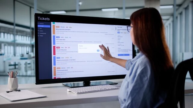 Remote Computer Support Worker Checking Tickets