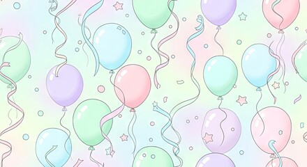 Colorful balloons and ribbons on pastel background for celebration  
