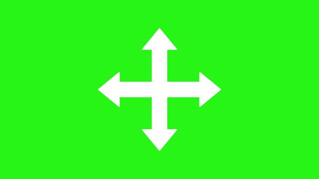 Directional arrow animation with four arrows pointing out from the centre on green screen