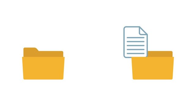 File transfer animation showing documents, images, and videos moving between folders on white background
