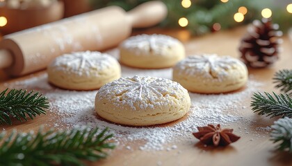 Cozy Christmas baking scene with cookies and festive decor — perfect for food blogs, holiday recipe content, seasonal marketing.